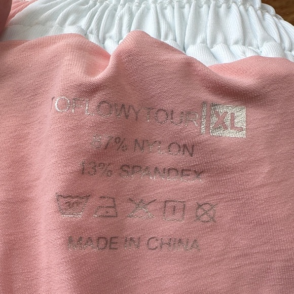 Colorblock Peach and White Flowy Women's Athletic Shorts - Picture 2 of 3